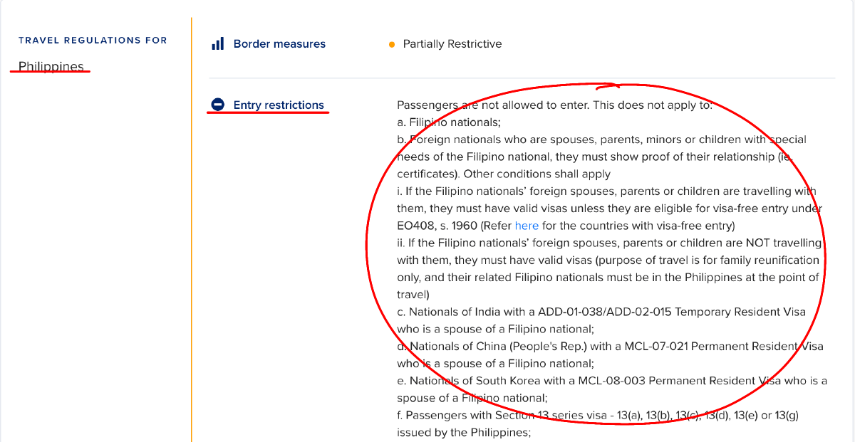 Philipinnes restriction